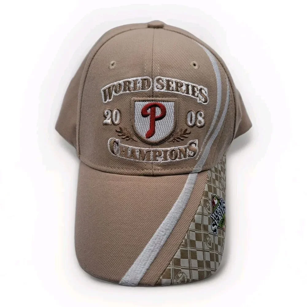 2008 Nike Philadelphia Phillies World Series Champions Hat Cap Tan White EUC‎